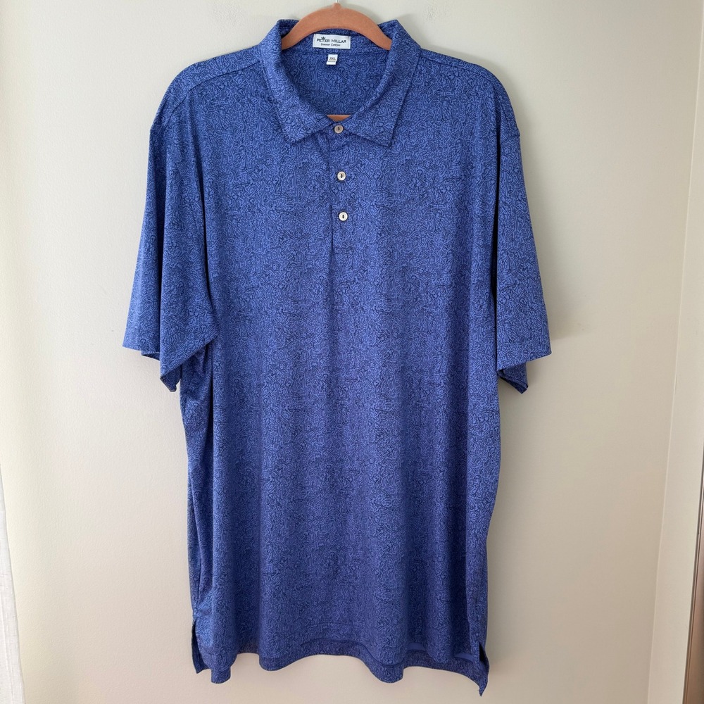 Peter Millar Summer Comfort Jazz Band Palmetto Polo Shirt Blue Mens XXL
